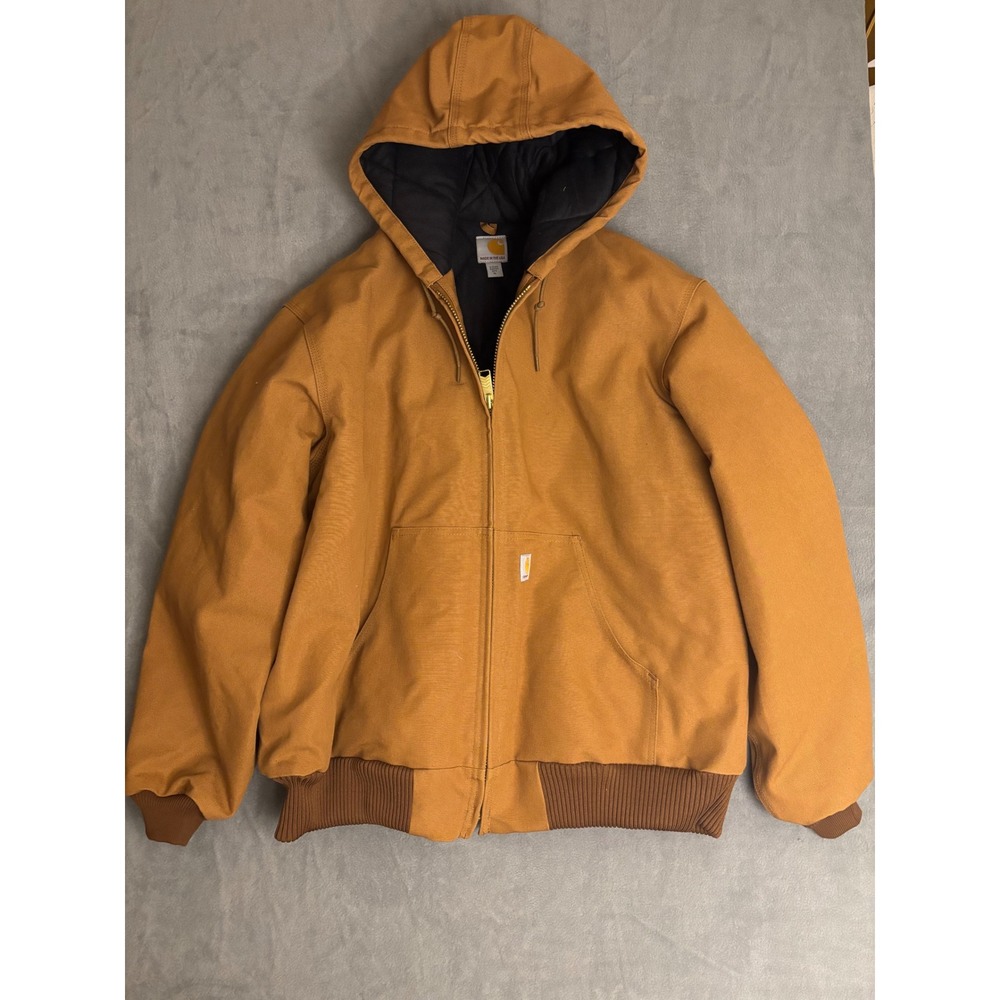Carhartt J140 Duck Active Jacket Brown Quilted Flannel Lined Made in USA XL